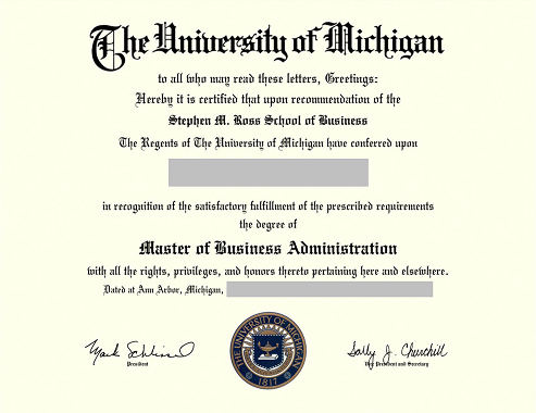 Диплом установленного образца о присвоении степени «Master of Business Administration»